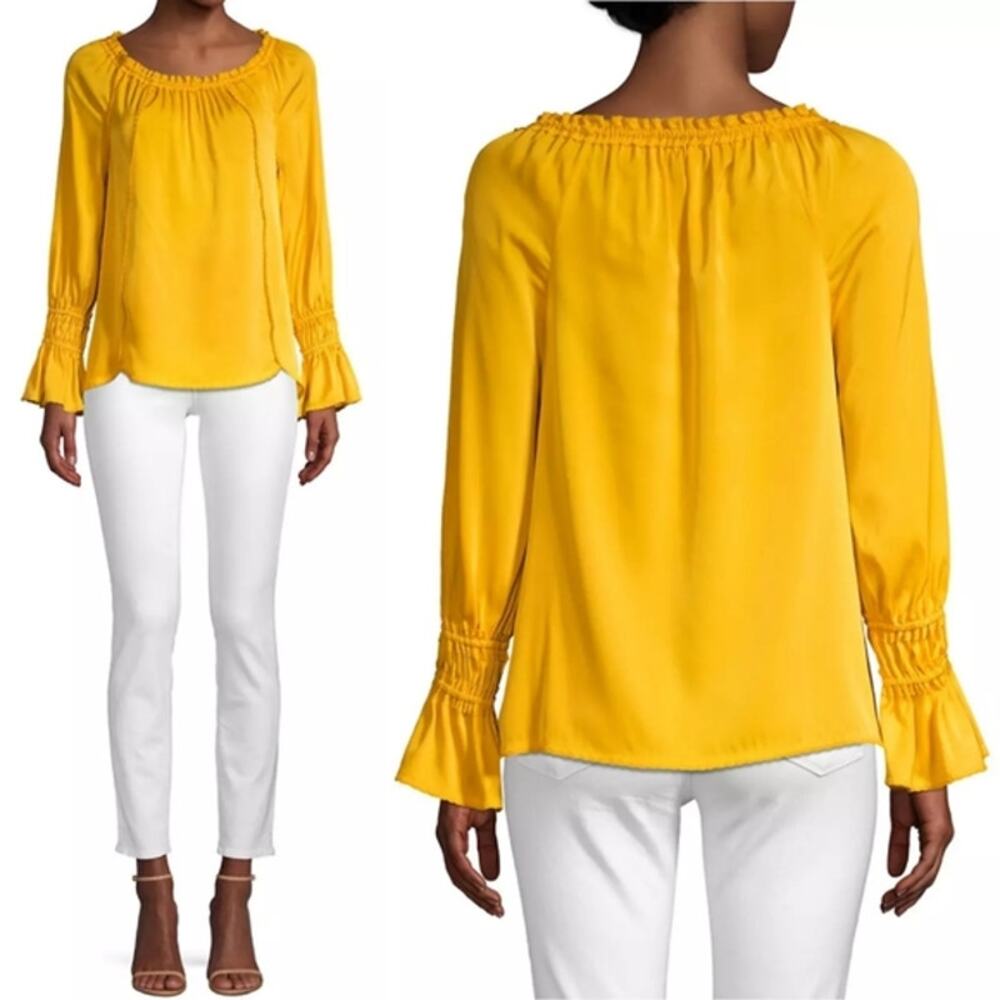 Kobi Halperin NWT Sierra Golden Yellow Stretch Silk Blend Georgette Blouse